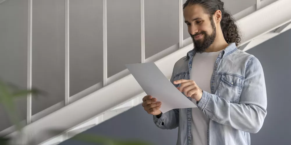 Un administré lisant un courrier réponse de sa collectivité