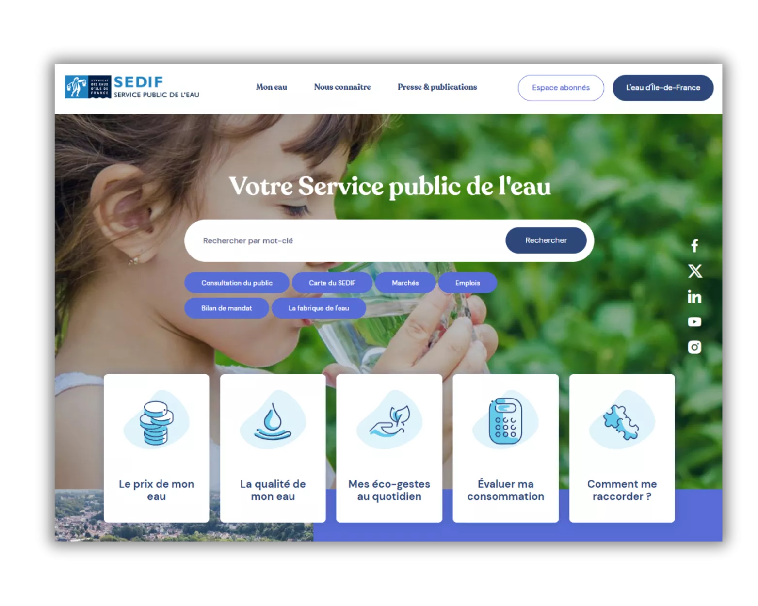 Exemple du site internet du Syndicat des Eaux d’Ile-de-France (SEDIF) 