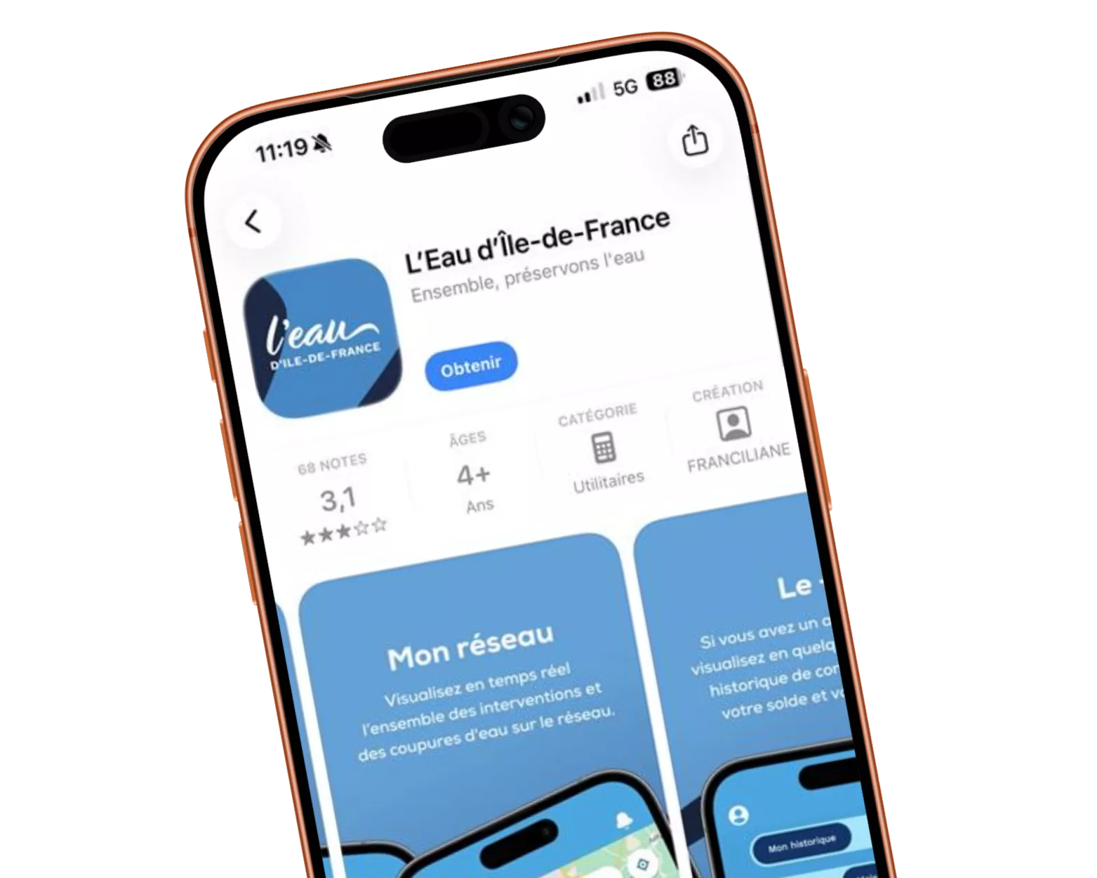 Exemples de l'application mobile du Syndicat des Eaux d’Ile-de-France (SEDIF) 