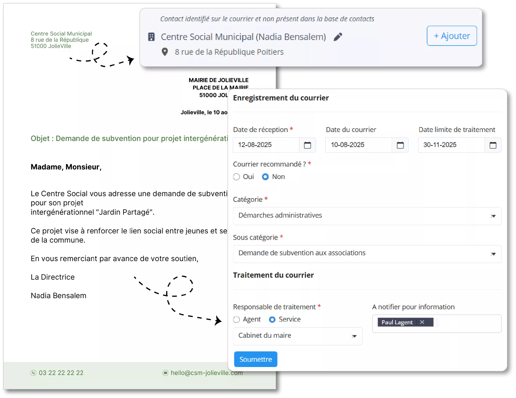 intégration automatique courriers grc 360