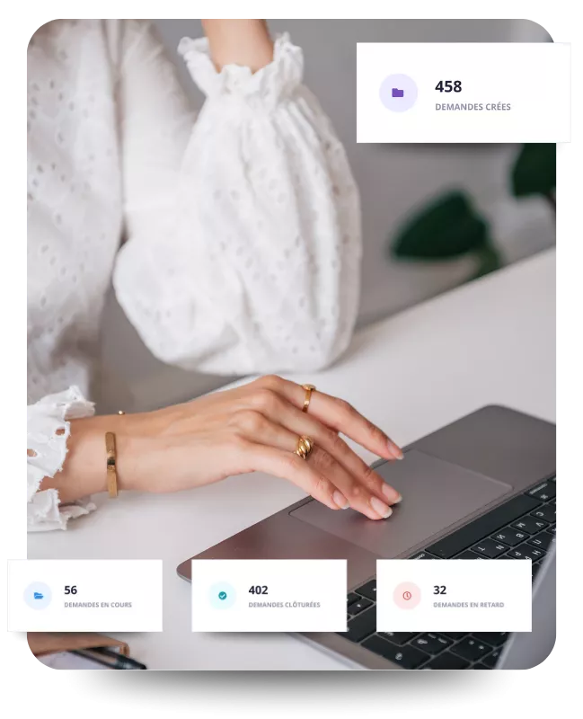 Visuel d'une personne en train de regarder un tableau de bord indiquant l'état de l'ensemble des courriers à traiter par la commune