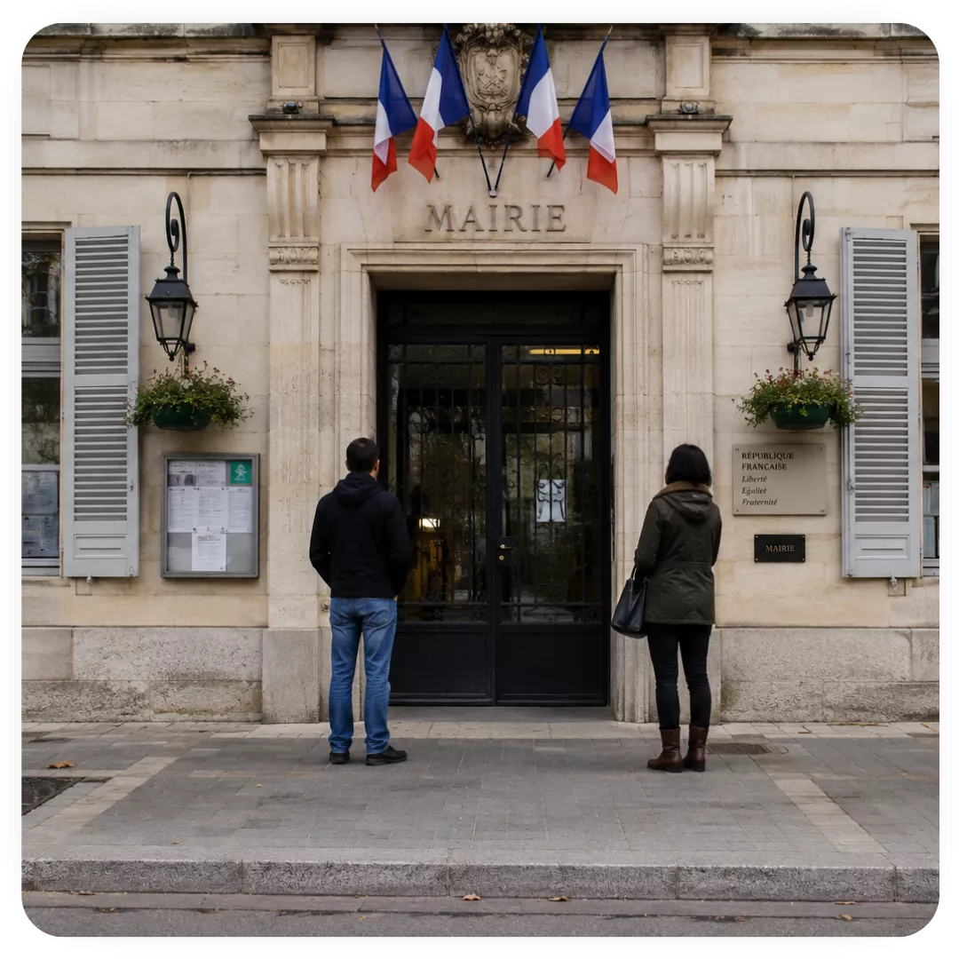 Deux citoyens devant une mairie