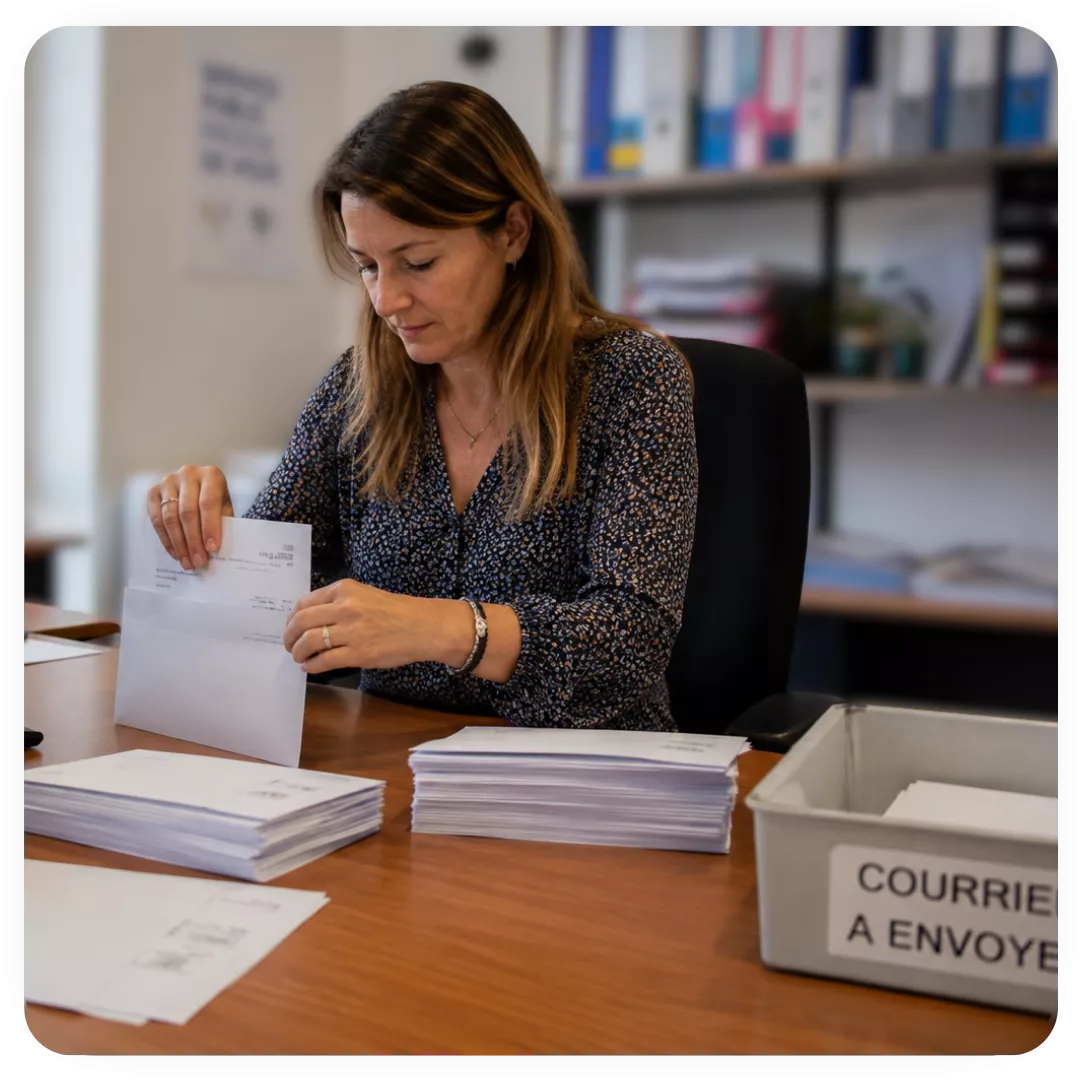 une secrétaire préparant son courrier