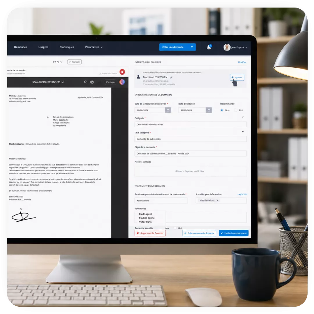 Visuel d'un logiciel de gestion électronique des courriers